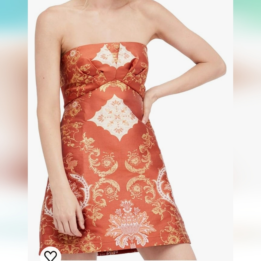 Free People A- line Patterned Strapless copper combo dress